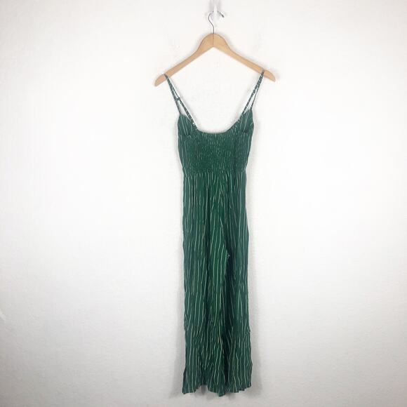 Faithfull The Brand Presley Jumpsuit Size Small Green Striped Tie-Front Wide-Leg - Picture 12 of 13